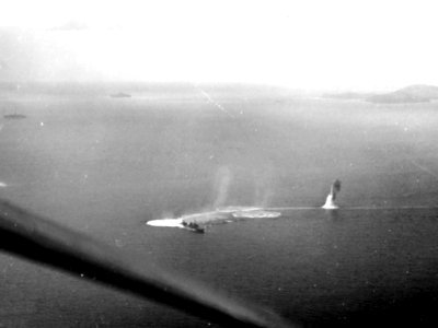 Japanese warship under attack in Truk Lagoon in February 1944