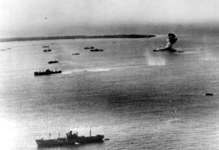 Japanese ships under attack at Kwajalein on 4 December 1943