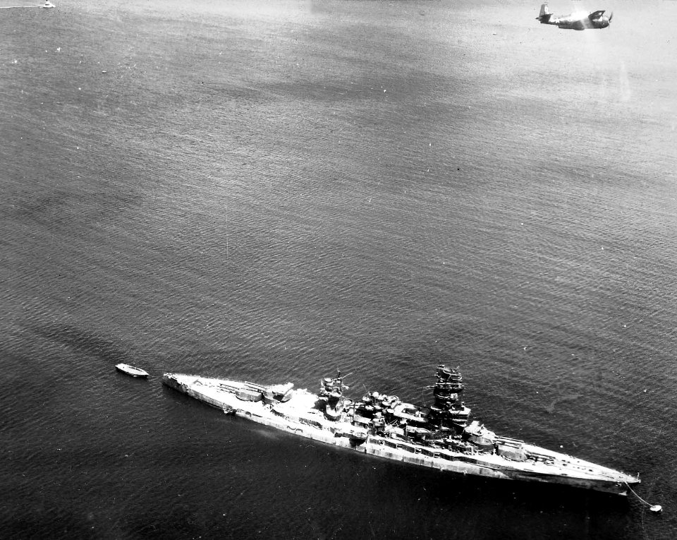 Japanese battleship Nagato at Yokosuka 1945