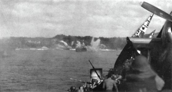 Japanese kamikaze crashes near LST-735 off Kerama Retto, 2 April 1945 photo