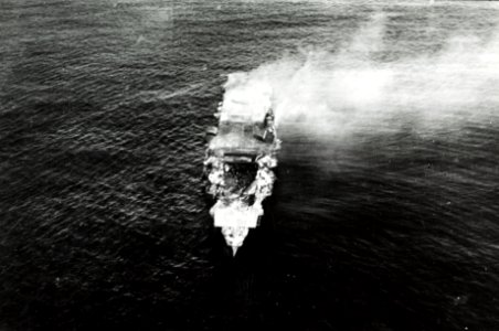 Japanese aircraft carrier Hiryu adrift and burning on 5 June 1942 (NH 73065) photo