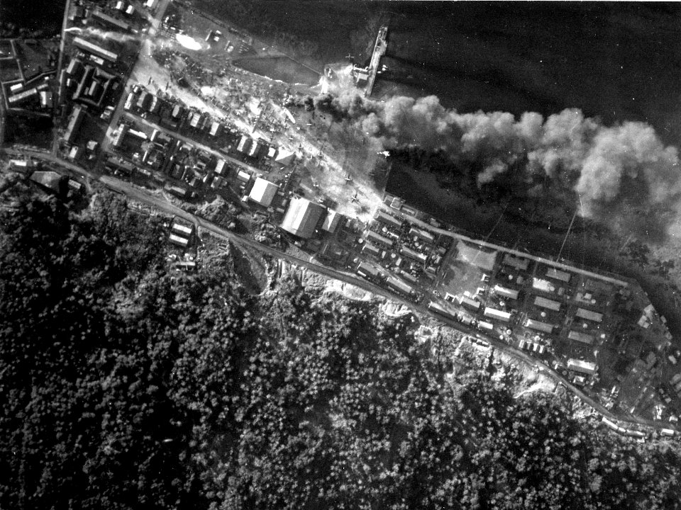 Japanese seaplane base on Truk under attack in February 1944