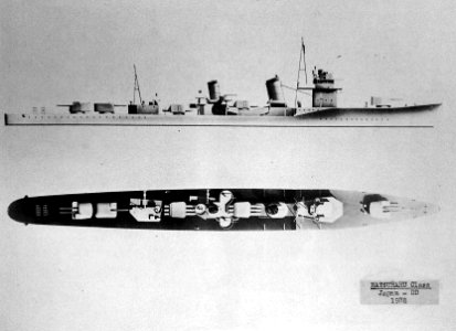 Japanese destroyer Hatsuharu class side and overhead views, 1938 (26973941485)
