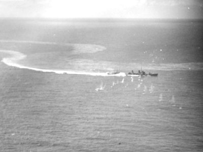 Japanese destroyer under attack off Truk in February 1944