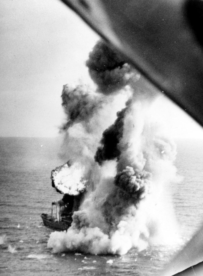 Japanese freighter explodes south of Cam Ranh Bay on 12 January 1945