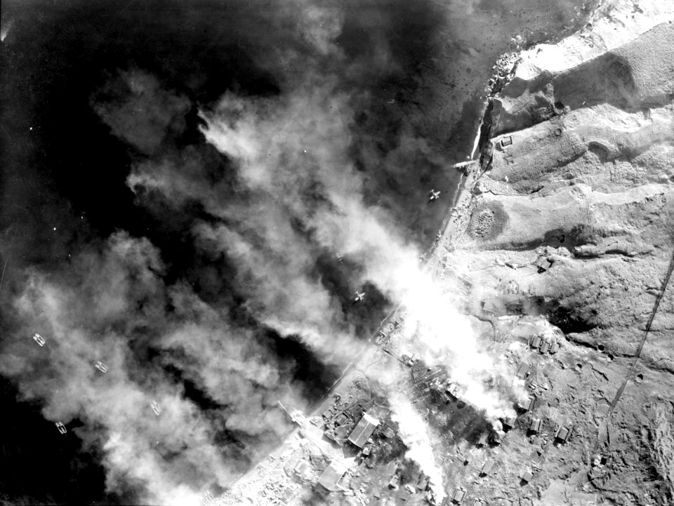 Japanese seaplane base being bombed c1943