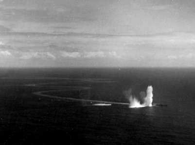 Japanese warship under attack off Truk in February 1944