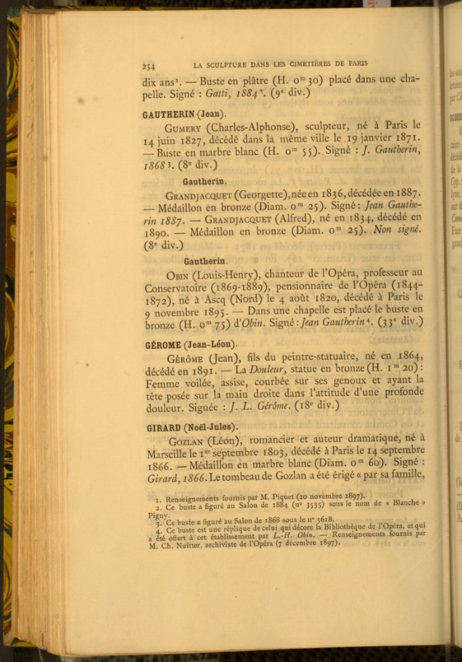 Jean Gautherin sculpture dans les cimitières de Paris, Archive de l'art français 1897 p. 254 – Internet Archive (U of Toronto)