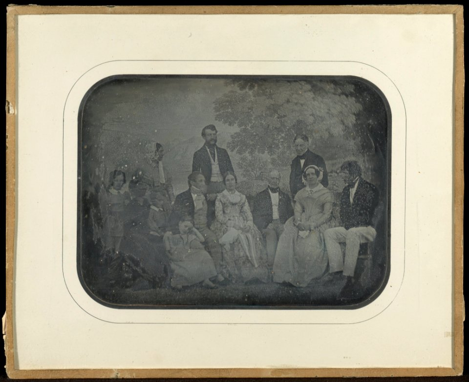 Jean-Gabriel Eynard (Swiss - Group portrait of twelve member of the Circle of Eynard-Lullin in front of tapestry - Google Art Project