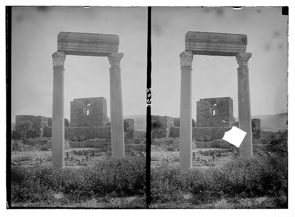 Jebeil (Biblos). The Crusader castle seen through the colonnade of Biblos LOC matpc.02847