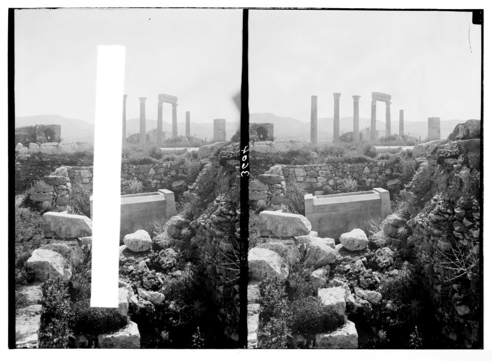 Jebeil (Biblos). Ruins of Biblos showing colonnade and large sarcophagus LOC matpc.02848