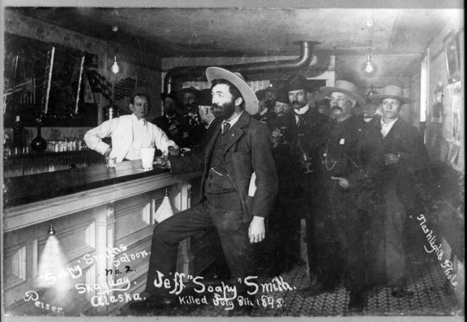 Jefferson Soapy Smith standing at bar in saloon in Skagway, Alaska. July 29, 1989. LCCN2017656819