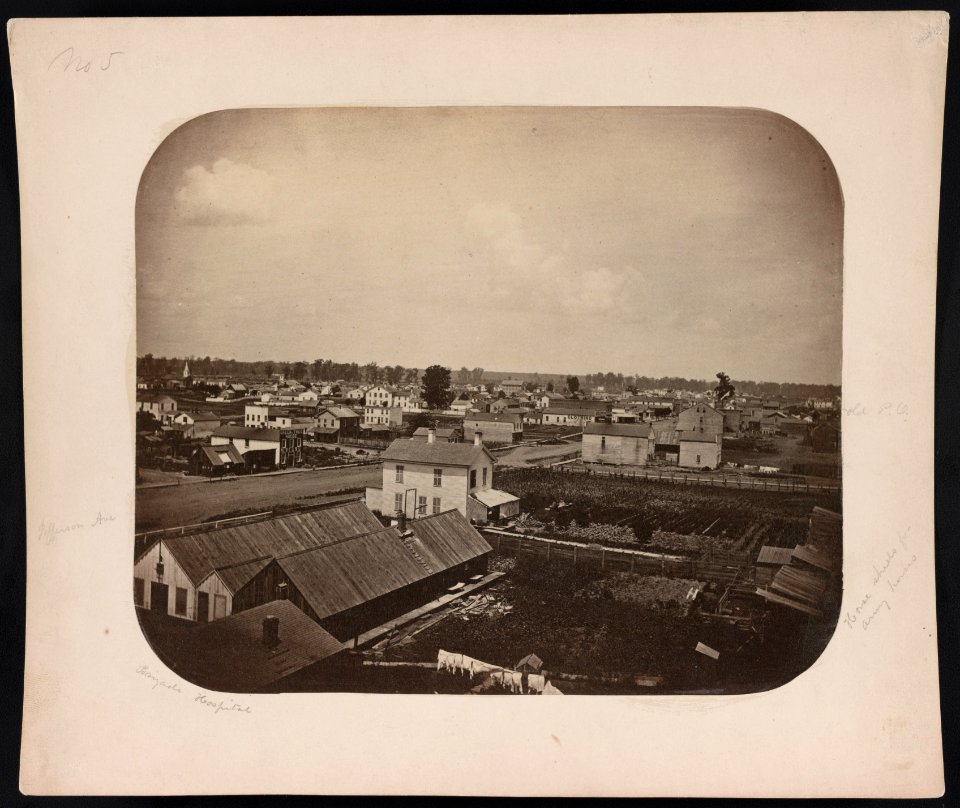 Jefferson Ave., Brigade hospital, horse sheds for Army horses, old P.O. LCCN2011646613