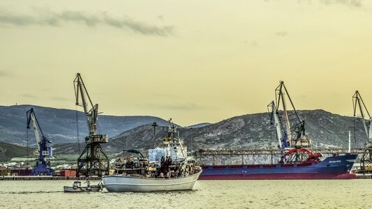 Harbor boats cranes