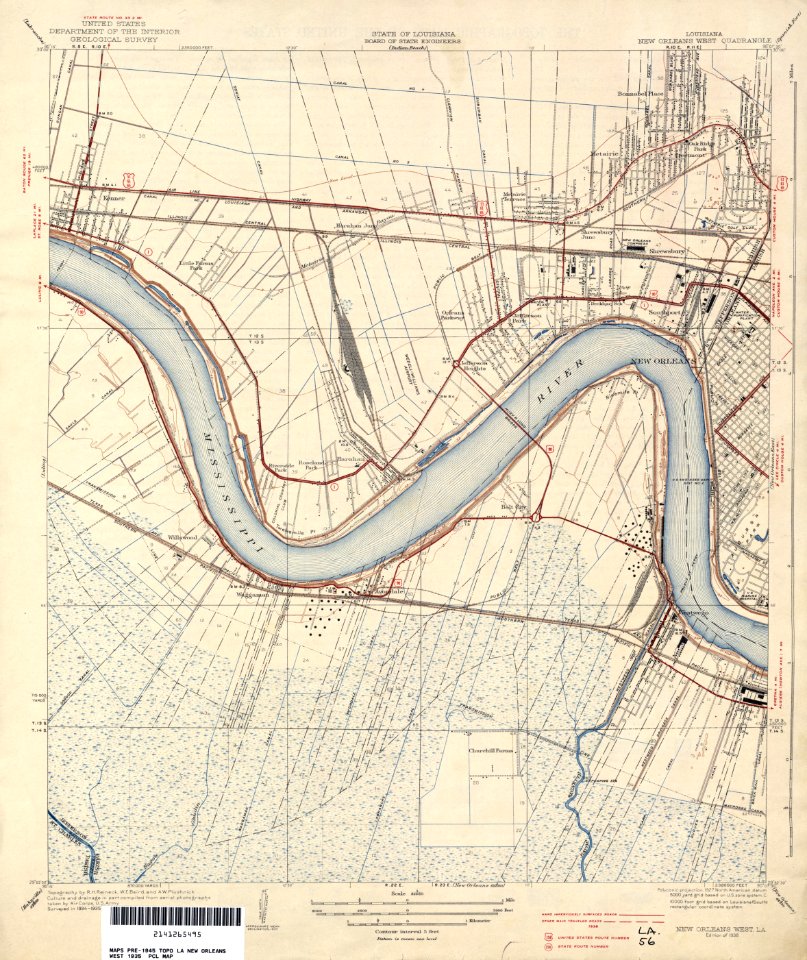 Jefferson Parish Louisiana Riverfront New Orleans Map 1935