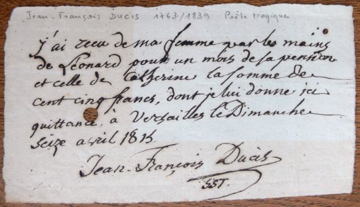 Jean-François Ducis - receipt photo