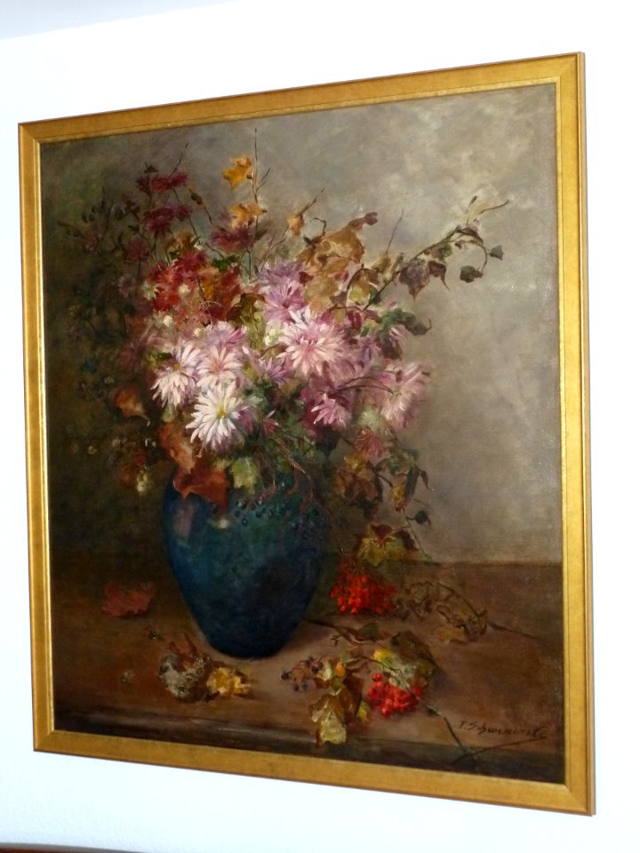 Jenny Schweminski Blumenstillleben mit blauer Vase