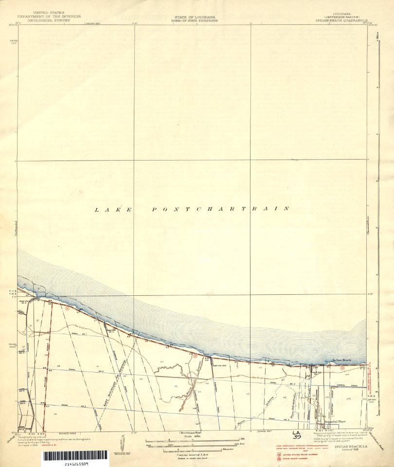 Jefferson Parish Louisiana Map Lake Pontchartrain Shore Indian Beach-1937