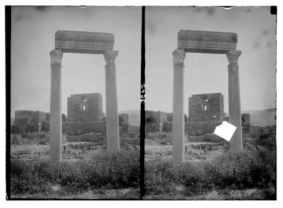 Jebeil (Biblos). The Crusader castle seen through the colonnade of Biblos LOC matpc.02847