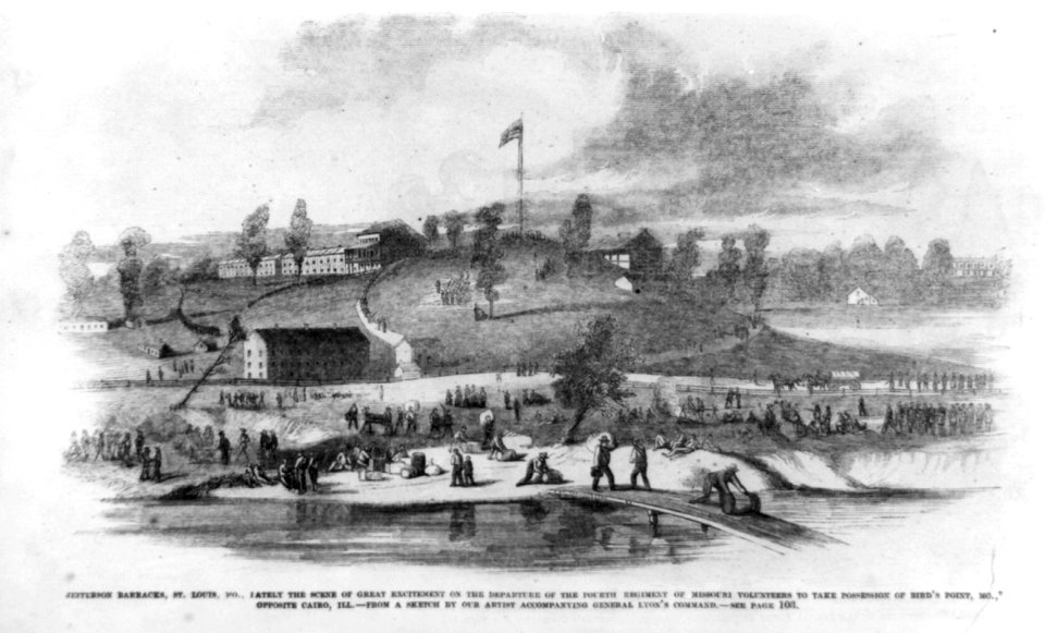 Jefferson Barracks, St. Louis, Mo., lately the scene of great excitement on the departure of the Fourth Regiment of Missouri Volunteers to take possession of Bird's Point, Mo., opposite LCCN99613976