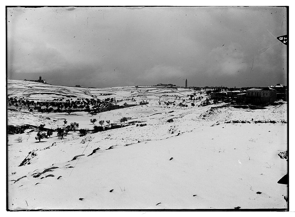 Jerusalem during a snowy winter. Mount of Olives robed in winter garb LOC matpc.05477