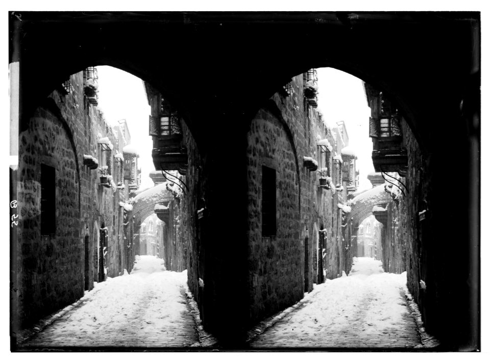 Jerusalem during a snowy winter. Via Dolorosa in snow, Fifth Station LOC matpc.05471