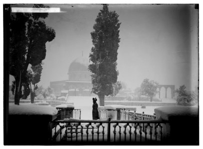 Jerusalem during a snowy winter. Mosque of Omar (i.e., Dome of the Rock) during a blizzard LOC matpc.05470