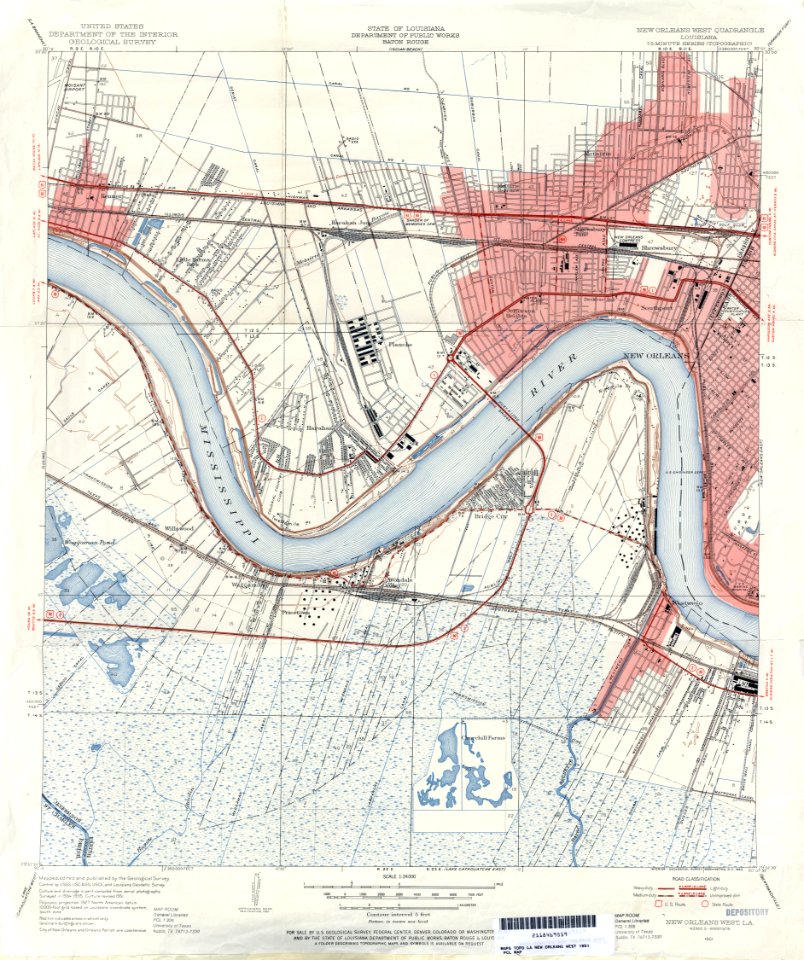 Jefferson Parish Louisiana Riverfront New Orleans Map 1951