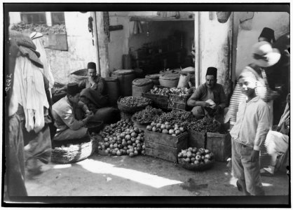 Jerusalem. The Old City. Fruit and vegetable store. Grapes, pomegranates, dates, etc. LOC matpc.15157