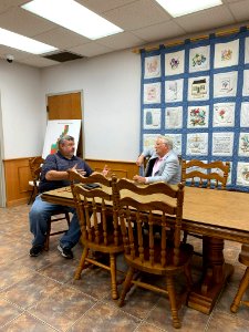 Jerry Carl speaking with a constituent in Grove Hill - 2021