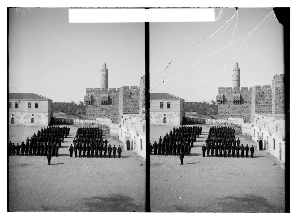 Jeusalem (El-Kouds), approach to the city. Turkish soldiers drilling in the Tower of David LOC matpc.10665