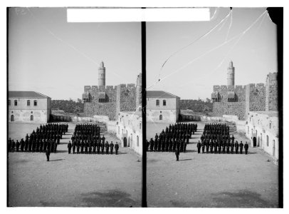 Jeusalem (El-Kouds), approach to the city. Turkish soldiers drilling in the Tower of David LOC matpc.10665