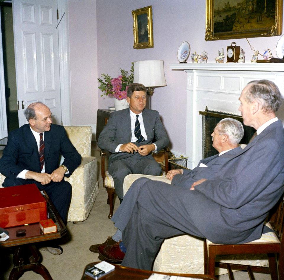 JFKWHP-KN-C19797 President John F. Kennedy Meets with Prime Minister Harold Macmillan of Great Britain in Bermuda