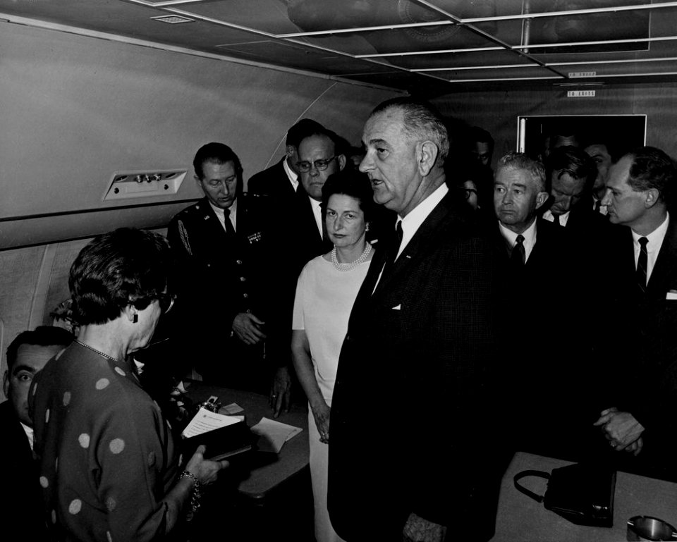 JFK Presidential Library - Swearing-in ceremony aboard Air Force One LBJ as President (01)