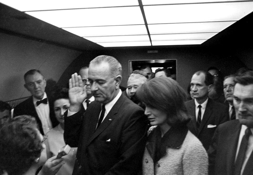 JFK Presidential Library - Swearing-in ceremony aboard Air Force One LBJ as President (09)
