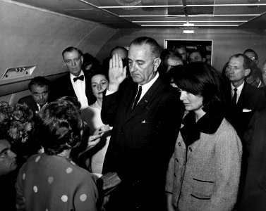 JFK Presidential Library - Swearing-in ceremony aboard Air Force One LBJ as President (03)