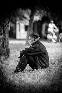 Man sad black and white photo