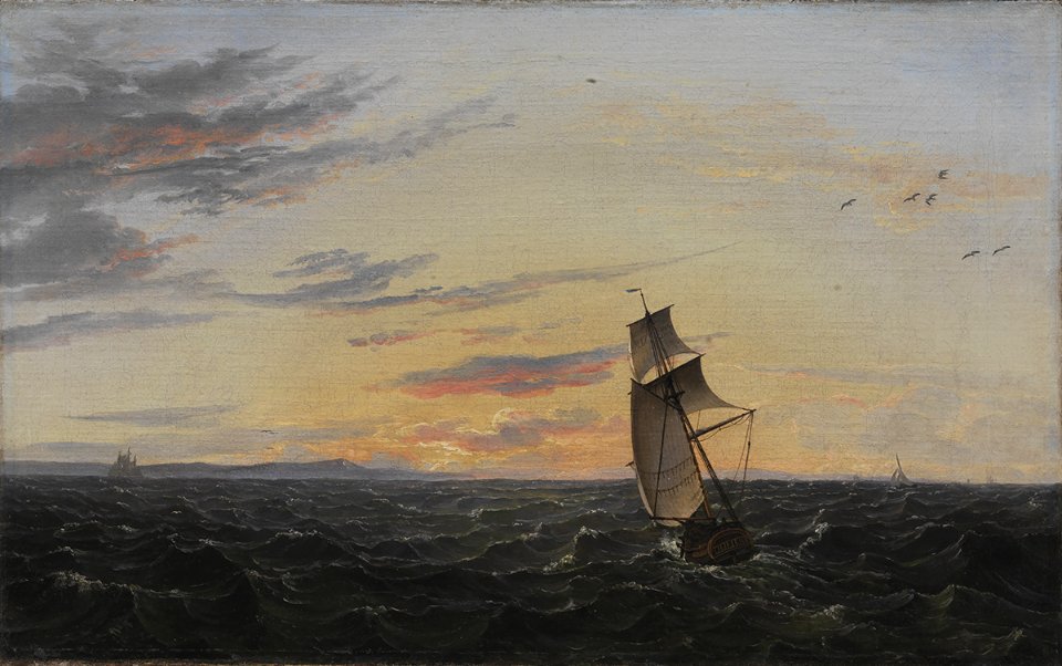 Johan Christian Clausen Dahl - Et søstykke. Kysterne af Rügen set i aftenrøden efter en stormfuld dag - Statens Museum for Kunst - KMS6852