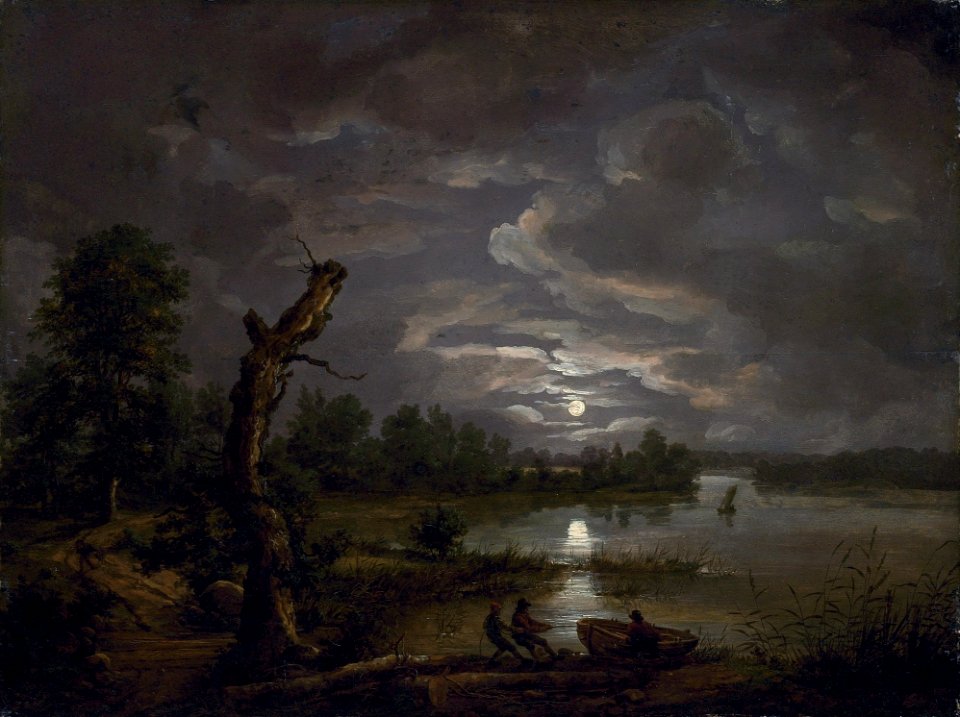 Johan Christian Dahl - Den Esrum sjøen i måneskinn