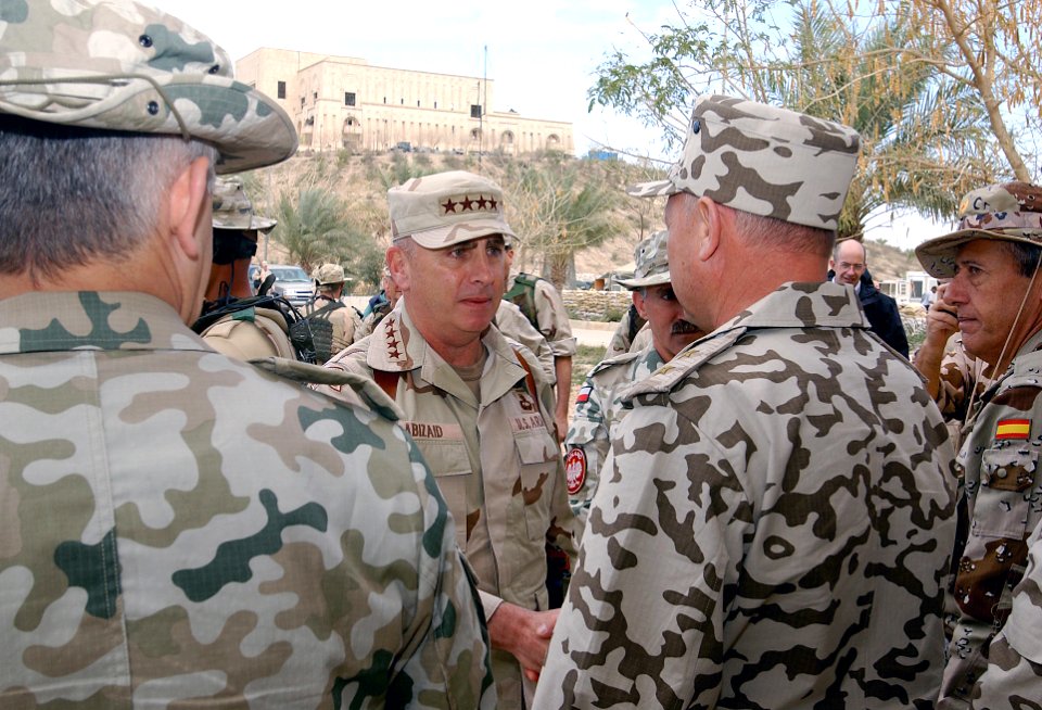 John Abizaid greets Officers from the Multi-national Division Central South