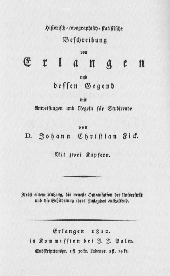 Johann Christian Fick Beschreibung von Erlangen 1812 001