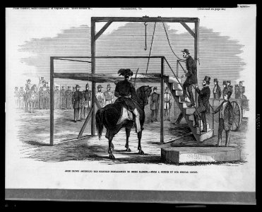 John Brown ascending the scaffold preparatory to being hanged - from a sketch by our special artist. LCCN2002735876