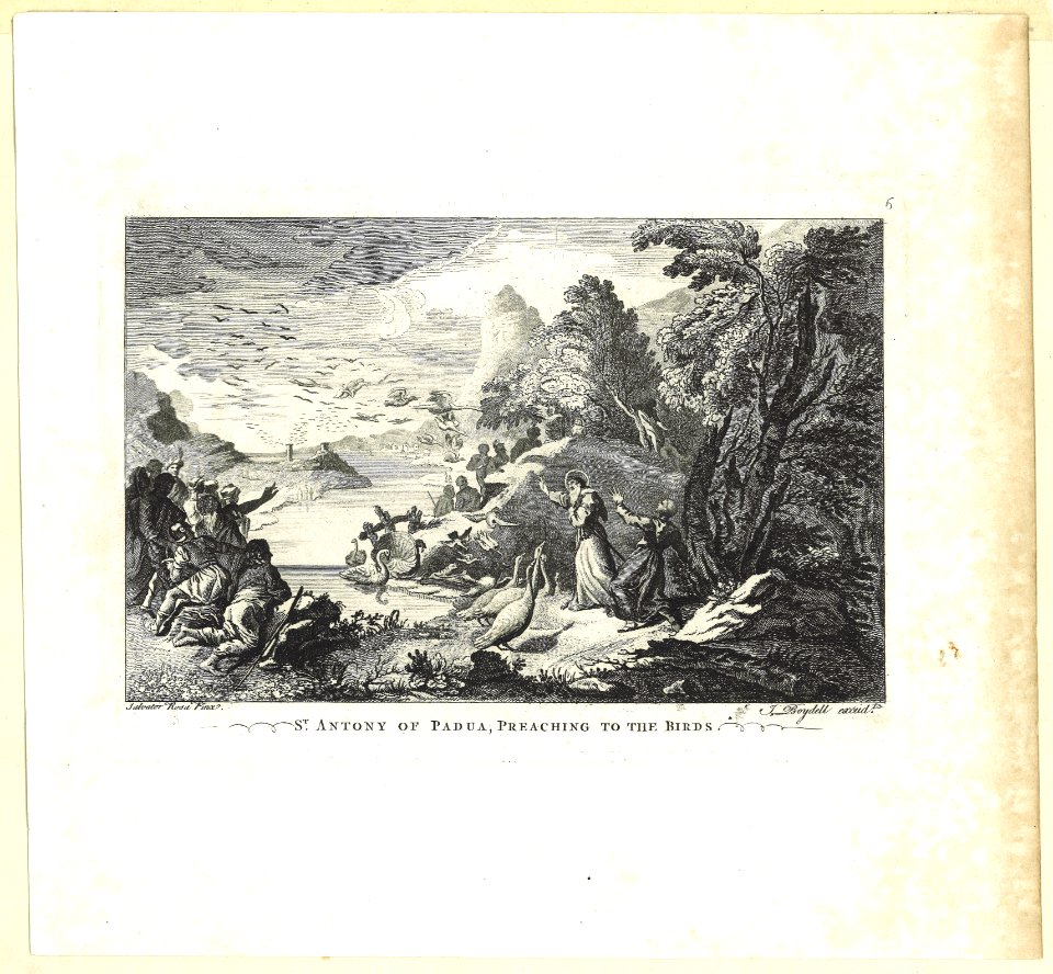 John Boydell after Salvator Rosa; St. Antony of Padua, preaching to the Birds, Wood Engraving