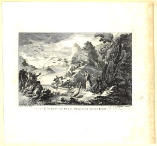 John Boydell after Salvator Rosa; St. Antony of Padua, preaching to the Birds, Wood Engraving