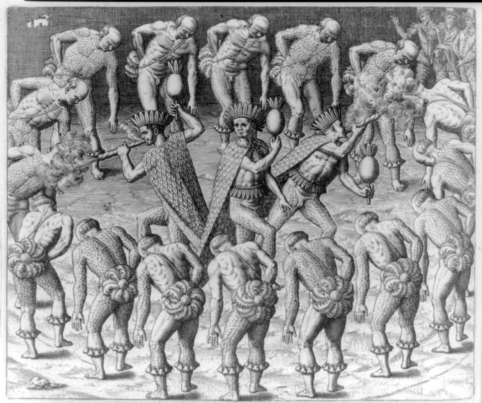 Johannes Lerii's account of Caraibes Indians with rattles dancing and smoking pipes LCCN2007677267