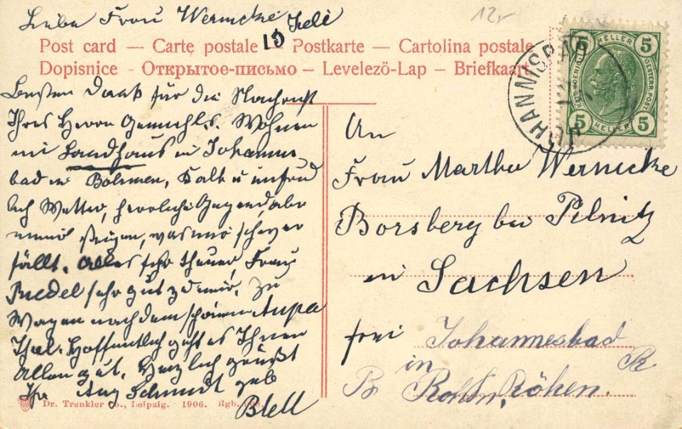 Johannisbad (CZ), Tschechien - Straßenpartie (back) (Zeno Ansichtskarten)