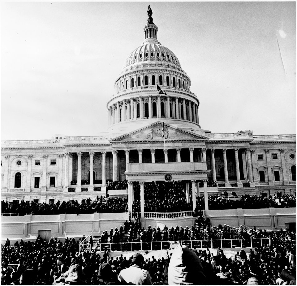 John F. Kennedy is sworn in as 35th President of the United States. United States Capitol, Washington, D.C. - NARA - 194170