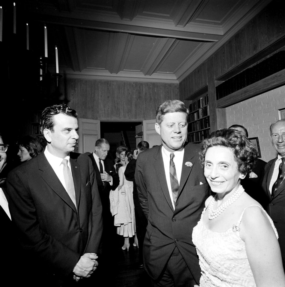 John F. Kennedy visits with composer Richard Adler and Anna M. Rosenberg JFKWHP-ST-A47-6-62