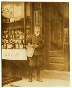 John Gibson, Newsboy, 13 years of age. Selling newspapers 7 years. Average earnings $1.25 per week. Selling newspapers own choice. Smokes. Visits saloons. Works 9 hours per day. John's LOC nclc.03585