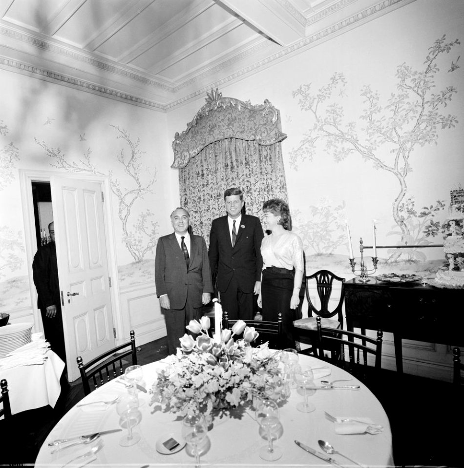 John F. Kennedy with Arthur B. Krim and Dr. Mathilde Krim in New York City JFKWHP-ST-A47-26-62